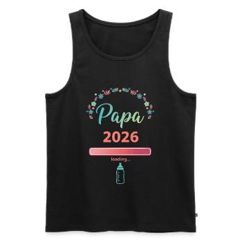 Papa 2026 Chargement – Futur père - Débardeur bio Premium Homme - noir - Devant - AI Model Male 178 light (178cm)