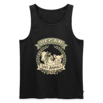 Vegan Love Animals – Design rétro d’amour animal - Débardeur bio Premium Homme - noir - Devant - Michal (187cm)