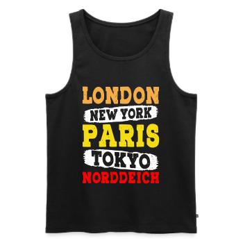 Vacances à la mer du Nord LONDRES NEW YORK PARIS TOKYO - Débardeur bio Premium Homme - noir - Devant - AI Model Male 178 light (178cm)