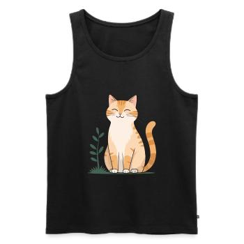 Cheerful Orange Cat in Green - Men's Premium Organic Tank Top - black - Front - AI Model Male 178 light (178cm)