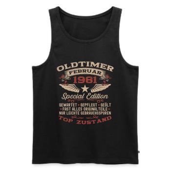 45th Birthday Oldtimer February Vintage 1981 - Men's Premium Organic Tank Top - black - Front - AI Model Male 178 light (178cm)