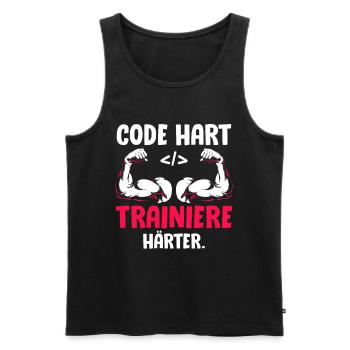 Coder CODE HART TRAINIERE HÄRTER Lustiges - Männer Premium Bio Tank Top - Schwarz - Vorne - AI Model Male 178 light (178cm)