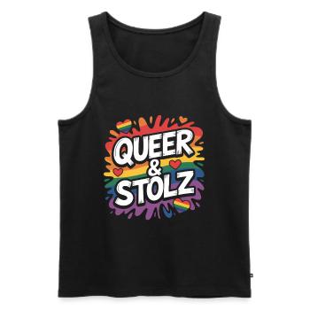 Queer und stolz Regenbogen LGBTQ Pride - Männer Premium Bio Tank Top - Schwarz - Vorne - AI Model Male 178 light (178cm)