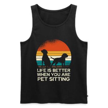 Retro Dog Sitting Sunset - Men's Premium Organic Tank Top - black - Front - Michal (187cm)
