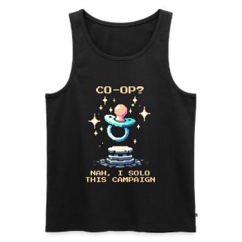 Solo statt Co-Op | Papa Humor Eltern - Männer Premium Bio Tank Top - Schwarz - Vorne - AI Model Male 178 light (178cm)