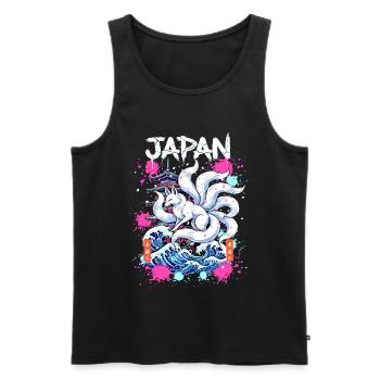 Kitsune Japan Pagode – Anime Fuchsgeist  - Männer Premium Bio Tank Top - Schwarz - Vorne - AI Model Male 178 light (178cm)