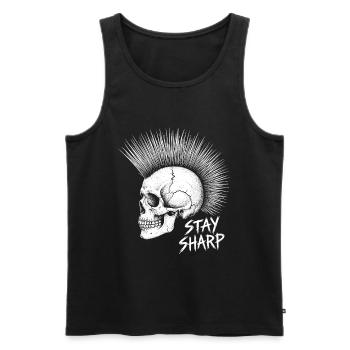 Stay Sharp Punk Skull – Irokese Totenkopf Design - Männer Premium Bio Tank Top - Schwarz - Vorne - AI Model Male 178 light (178cm)