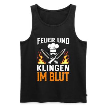 Gastronomy FIRE AND BLADES IN THE BLOOD Fun - Men's Premium Organic Tank Top - black - Front - AI Model Male 178 light (178cm)