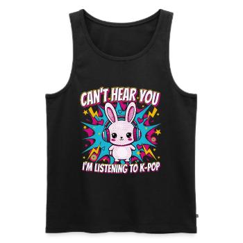 Je ne t’entends pas, j’écoute de la musique coréenne K-Pop - Débardeur bio Premium Homme - noir - Devant - AI Model Male 178 light (178cm)
