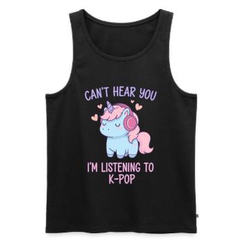 Je ne t’entends pas, j’écoute K-Pop Unicorn Korean - Débardeur bio Premium Homme - noir - Devant - AI Model Male 178 light (178cm)
