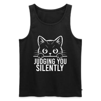 Lustige Katze, Judging You Silently - Männer Premium Bio Tank Top - Schwarz - Vorne - AI Model Male 178 light (178cm)