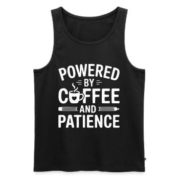 Powered by Coffee and Patience - Men's Premium Organic Tank Top - black - Front - Michal (187cm)