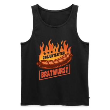 Project Manager Bratwurst | Grilling Flames Cult - Men's Premium Organic Tank Top - black - Front - AI Model Male 178 light (178cm)