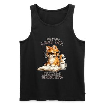 I only date fictional characters – reading cat with - Men's Premium Organic Tank Top - black - Front - AI Model Male 178 light (178cm)