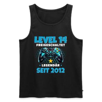 T-shirt joueur du 14e anniversaire Niveau 14 débloqué - Débardeur bio Premium Homme - noir - Devant - Michal (187cm)