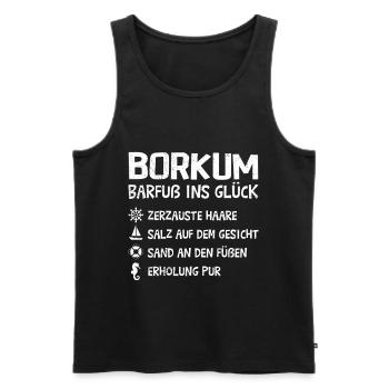 Vacances en mer du Nord BORKUM PIEDS NUS VERS LE BONHEUR Plaisir - Débardeur bio Premium Homme - noir - Devant - Michal (187cm)