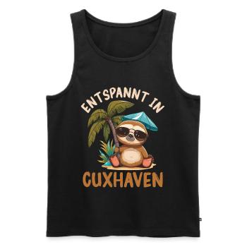 North Sea Holiday RELAXED IN CUXHAVEN Funny - Men's Premium Organic Tank Top - black - Front - Michal (187cm)