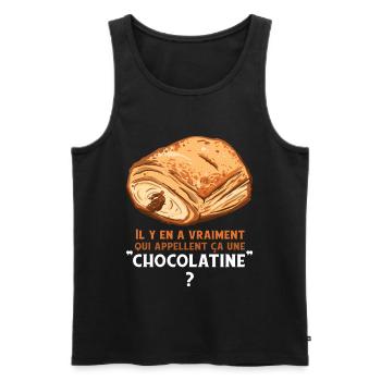 Humour Chocolatine Pain au Chocolat Petit Déjeuner - Débardeur bio Premium Homme - noir - Devant - AI Model Male 178 light (178cm)