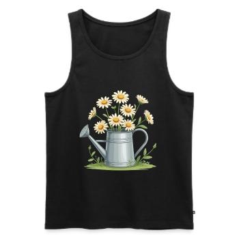 Gänseblümchen in der Gießkanne - Männer Premium Bio Tank Top - Schwarz - Vorne - AI Model Male 178 light (178cm)