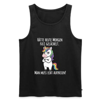 Almost Smiled – Grumpy Unicorn Morning Grouch - Men's Premium Organic Tank Top - black - Front - Michal (187cm)