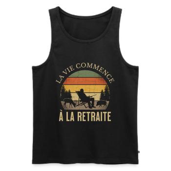 Das Leben beginnt bei Retreat Hunter Humor - Männer Premium Bio Tank Top - Schwarz - Vorne - Michal (187cm)
