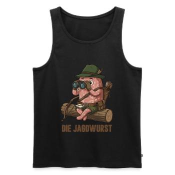 Le dessin animé Hunting Sausage Hunter Humor - Débardeur bio Premium Homme - noir - Devant - AI Model Male 178 light (178cm)