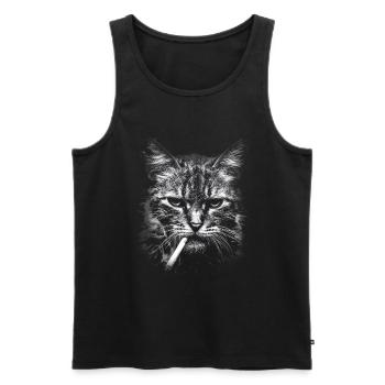 Rauchen, Zigarette, Katze raucht eine Zigarette - Männer Premium Bio Tank Top - Schwarz - Vorne - AI Model Male 178 light (178cm)