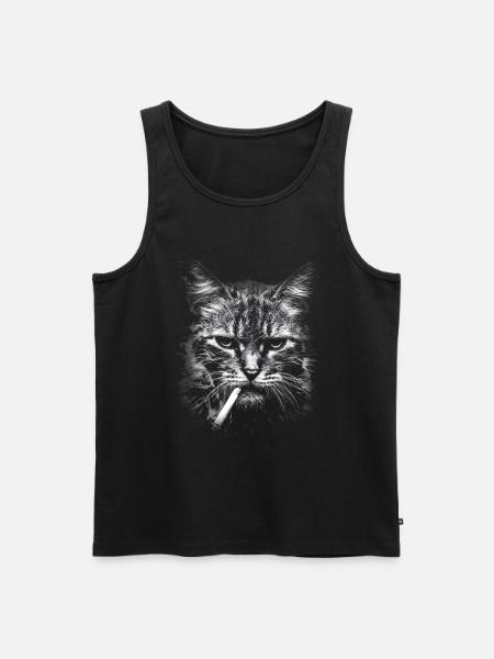 Fumer, cigarette, chat fumer une cigarette - Débardeur bio Premium Homme - noir