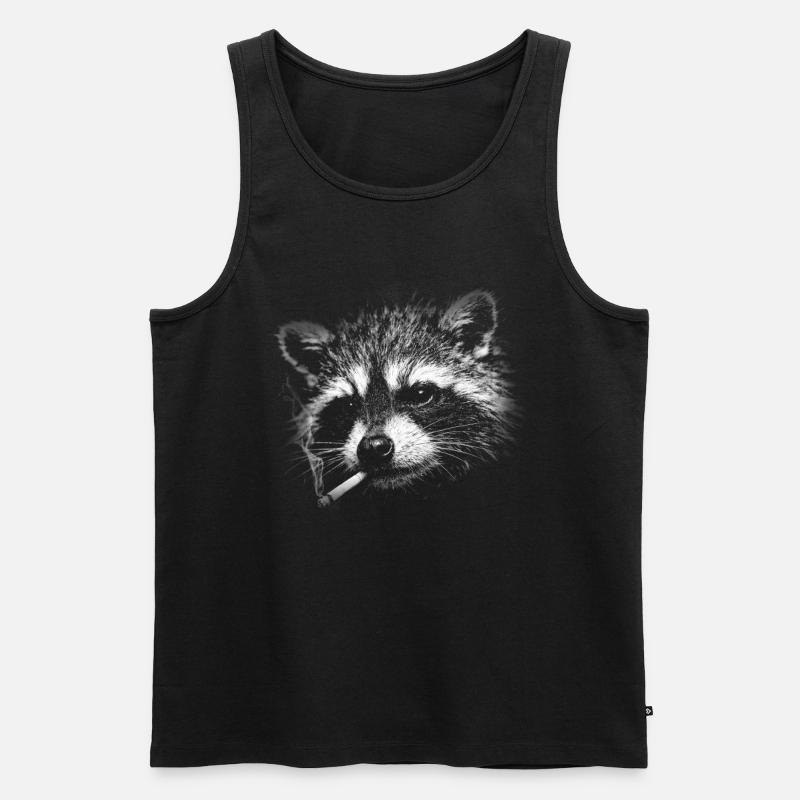 Rauchen, Zigarette, Waschbär raucht eine Zigarette - Männer Premium Bio Tank Top - Schwarz