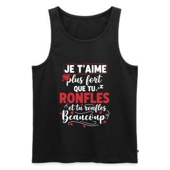 Je t’aime plus fort que tu ronfles humour couple  - Débardeur bio Premium Homme - noir - Devant - AI Model Male 178 light (178cm)