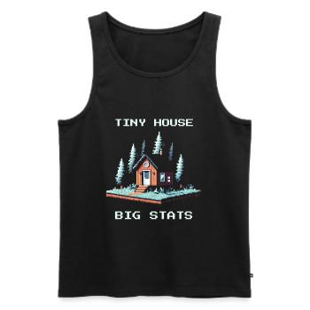 Tiny House, Big Values | Minimalism - Men's Premium Organic Tank Top - black - Front - AI Model Male 178 light (178cm)