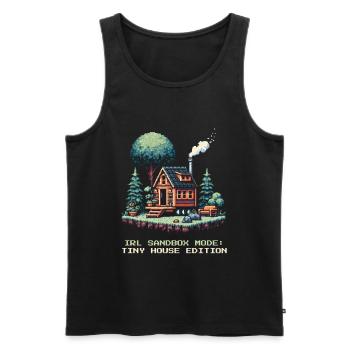 Sandbox Mode IRL | Tiny House Lifestyle - Men's Premium Organic Tank Top - black - Front - AI Model Male 178 light (178cm)