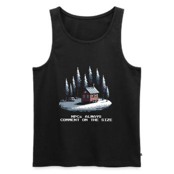 Alle kommentieren die Größe | Tiny House Humor - Männer Premium Bio Tank Top - Schwarz - Vorne - AI Model Male 178 light (178cm)