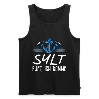 Vacances en mer du Nord SYLT APPELLE J’ARRIVE Drôle - Débardeur bio Premium Homme - noir - Devant - AI Model Male 178 light (178cm)