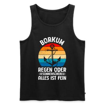 BORKUM REGEN ODER SONNENSCHEIN ALLES IST FEIN - Männer Premium Bio Tank Top - Schwarz - Vorne - Michal (187cm)