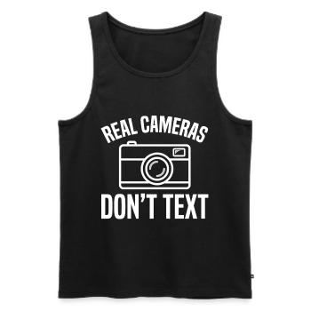 Real Cameras Don’t Text Design - Männer Premium Bio Tank Top - Schwarz - Vorne - AI Model Male 178 light (178cm)