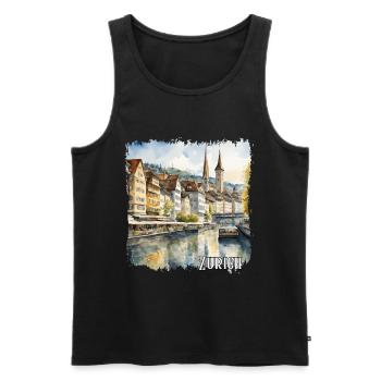 Aquarelle de Zurich, Zurich Suisse - Débardeur bio Premium Homme - noir - Devant - Michal (187cm)