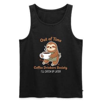 Out of Time Coffee Drinkers Society – Faultier - Männer Premium Bio Tank Top - Schwarz - Vorne - AI Model Male 178 light (178cm)