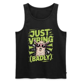 Lama mit Kopfhörer Shirt - Just Vibing Badly - Männer Premium Bio Tank Top - Schwarz - Vorne - Michal (187cm)