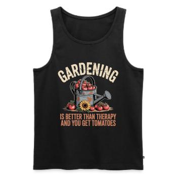 Hobbygärtner Shirt Gießen Tomaten und Sonnenblume - Männer Premium Bio Tank Top - Schwarz - Vorne - Michal (187cm)