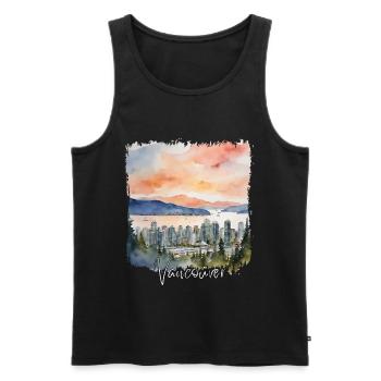 Vancouver Watercolor, Vancouver Canada - Débardeur bio Premium Homme - noir - Devant - Michal (187cm)