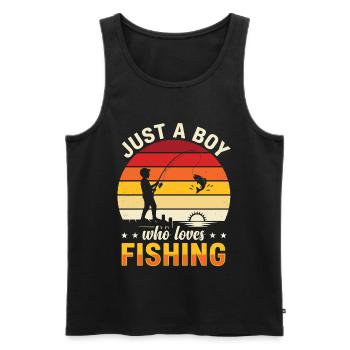 Just A Boy Loves Fishing Retro Angelmotiv - Männer Premium Bio Tank Top - Schwarz - Vorne - Michal (187cm)