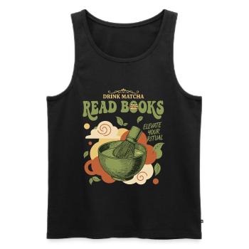 Buvez du matcha, lisez des livres, élevez votre rituel matcha - Débardeur bio Premium Homme - noir - Devant - Michal (187cm)