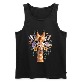 Girafe avec une couronne de fleurs - Débardeur bio Premium Homme - noir - Devant - Michal (187cm)