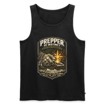 Prepper Survivalist Shelter Fire Water - Men's Premium Organic Tank Top - black - Front - AI Model Male 178 light (178cm)