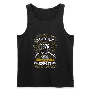 Modell 1976 Sonderedition gereift mit Perfecti - Männer Premium Bio Tank Top - Schwarz - Vorne - AI Model Male 178 light (178cm)