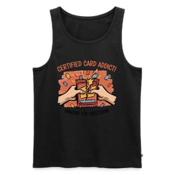 Certified Card Addict Unwrap The Obsession Trading - Men's Premium Organic Tank Top - black - Front - AI Model Male 178 light (178cm)