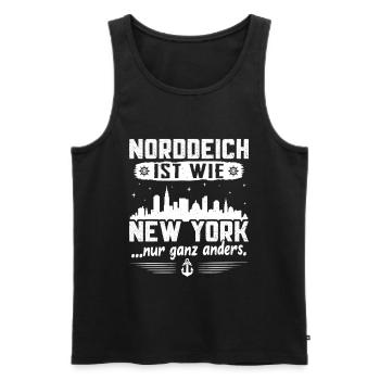 NORDDEICH IST WIE NEW YORK NUR GANZ ANDERS - Männer Premium Bio Tank Top - Schwarz - Vorne - AI Model Male 178 light (178cm)