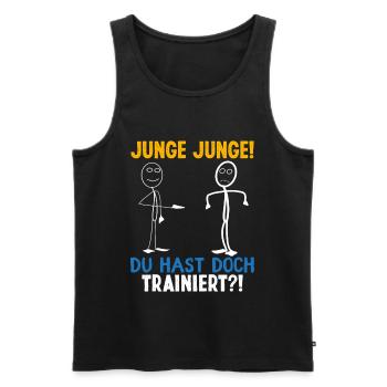 Garçon de fitness GARÇON TU T’ES ENTRAÎNÉ BIZARREMENT, - Débardeur bio Premium Homme - noir - Devant - Michal (187cm)