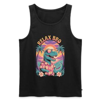 Relax Bro Dino Shirt – Ambiances d’été - Débardeur bio Premium Homme - noir - Devant - Michal (187cm)